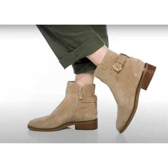 Cole Haan Tan Suede Hampshire Almond Toe Buckle Zip Ankle Boots Size 8.5B NWOB - Picture 2 of 14